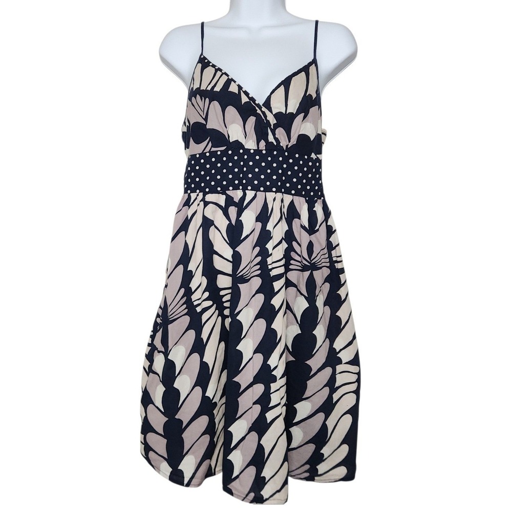Vintage Y2K Fire‎ Los Angeles Sundress L Blue Cotton Mixed Print Polka Dot Boho